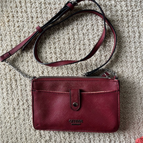 Guess Maroon Crossbody Bag with Silver Accents - Picture 1 of 9